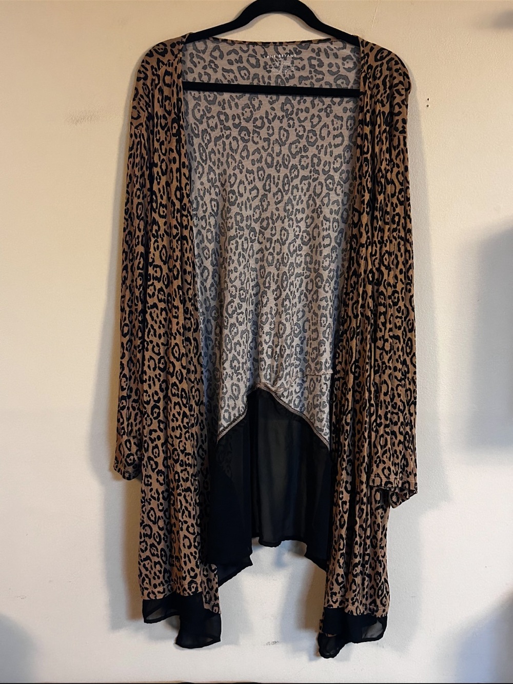 Lane Bryant Leopard Print Waterfall Cardigan 30/32 Sheer Chiffon Trim